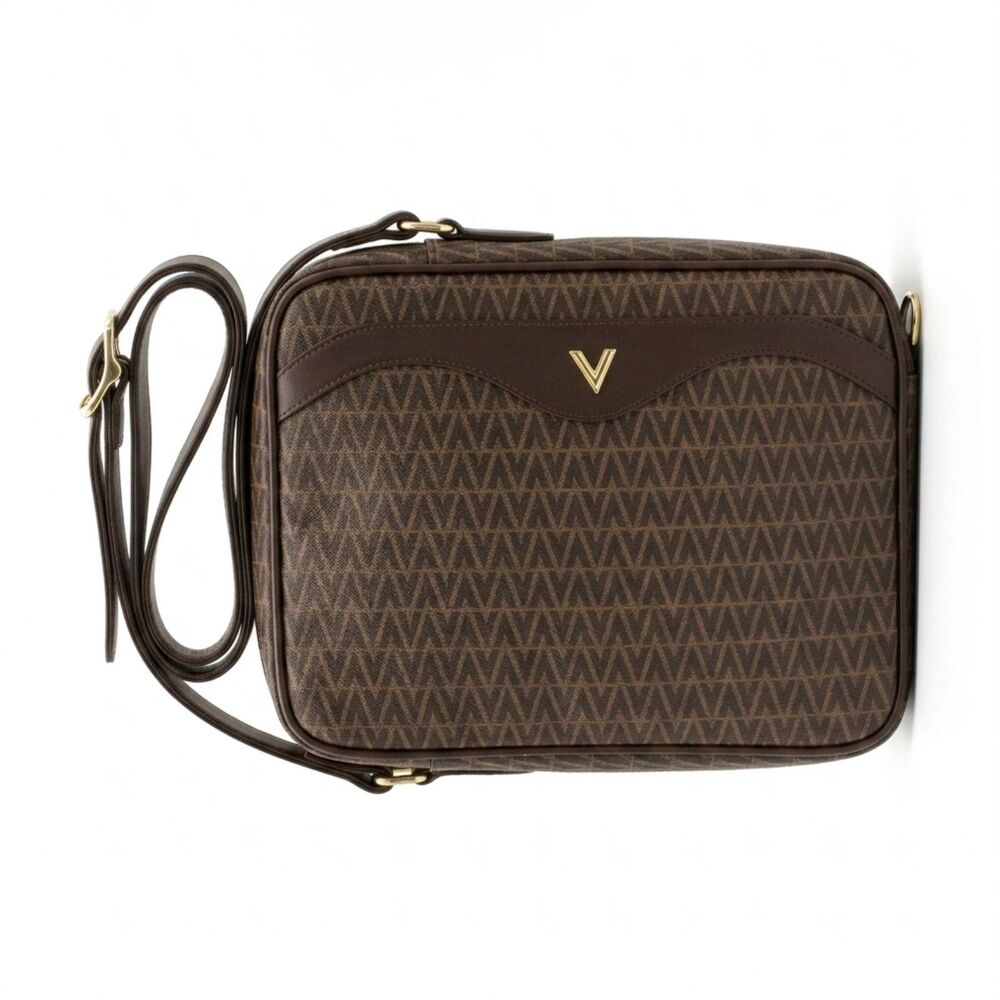 Mario Valentino Vintage Leather Camera Bag Brown Crossbody Adjustable Strap